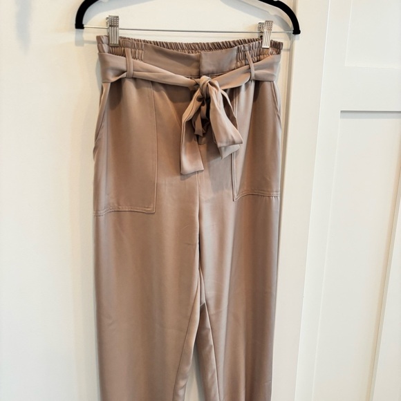 Mustard Seed Boutique Satin Tan Jogger Style Pants With Belt Size Medium - Picture 3 of 13